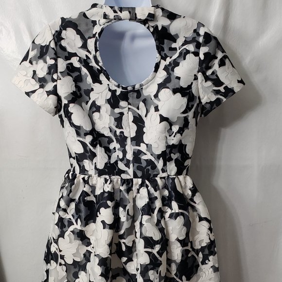 Kate Spade Jacquard Party Dress 4 Floral Keyhole POCKETS Fit Flare Black Pink - Picture 6 of 14